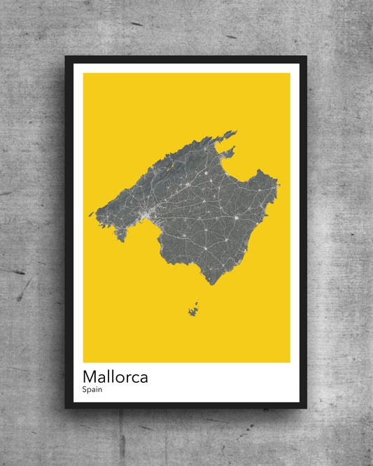 Mallorca modern minimalist map print of  Quality colourful poster of Majorca Spain on quality art paper