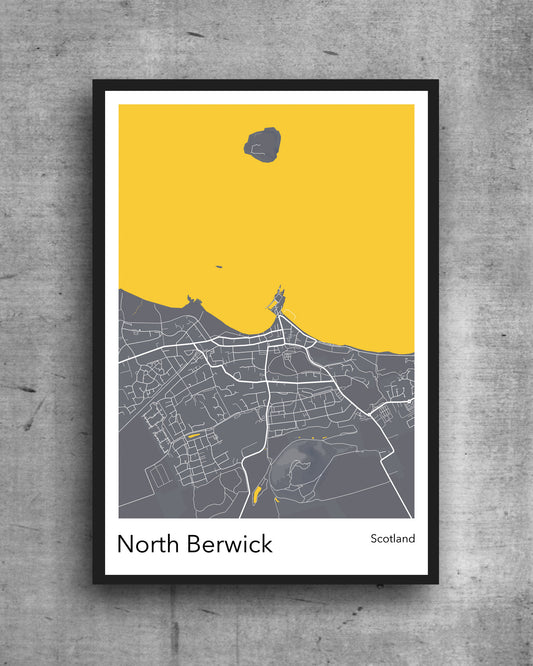 North Berwick modern minimalist map print poster. Quality colourful poster of North berwick Scotland on quality art paper