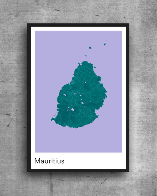 Mauritius modern minimalist map print poster. Quality colourful poster of Mauritius on quality art paper