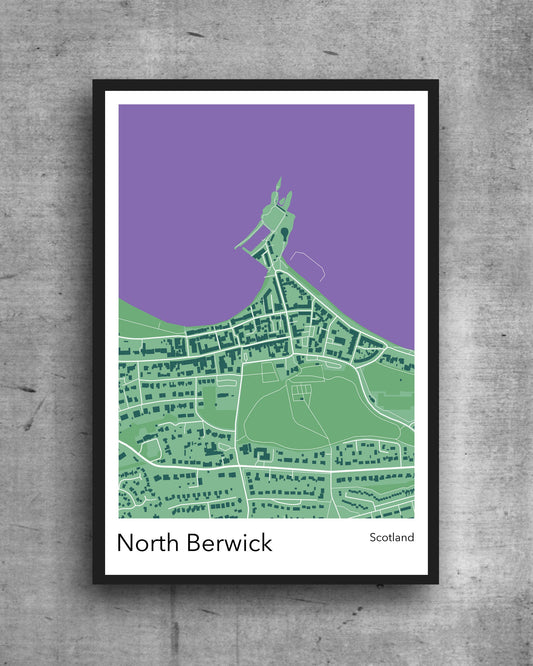 North Berwick  modern minimalist map print poster. Quality colourful poster of North Berwick Scotland quality art paper