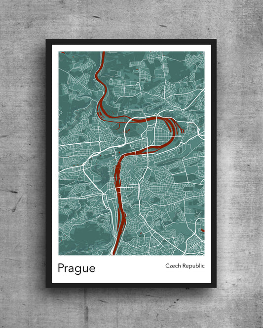 Prague modern minimalist map print of  Quality colourful poster of Prague Czech Republic on quality art paper