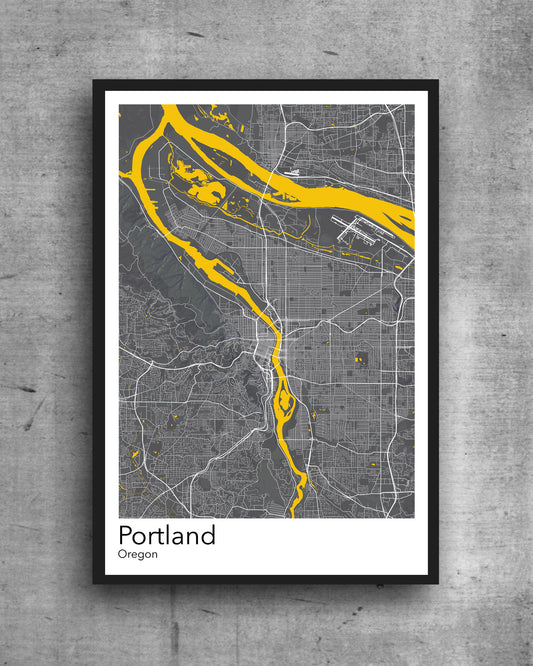 Portland modern minimalist map print poster. A colourful poster of Portland Oregon on quality art paper