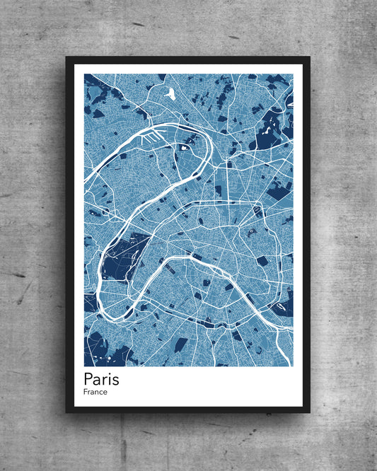 Paris modern minimalist map print of  Quality colourful poster of Paris France on quality art paper