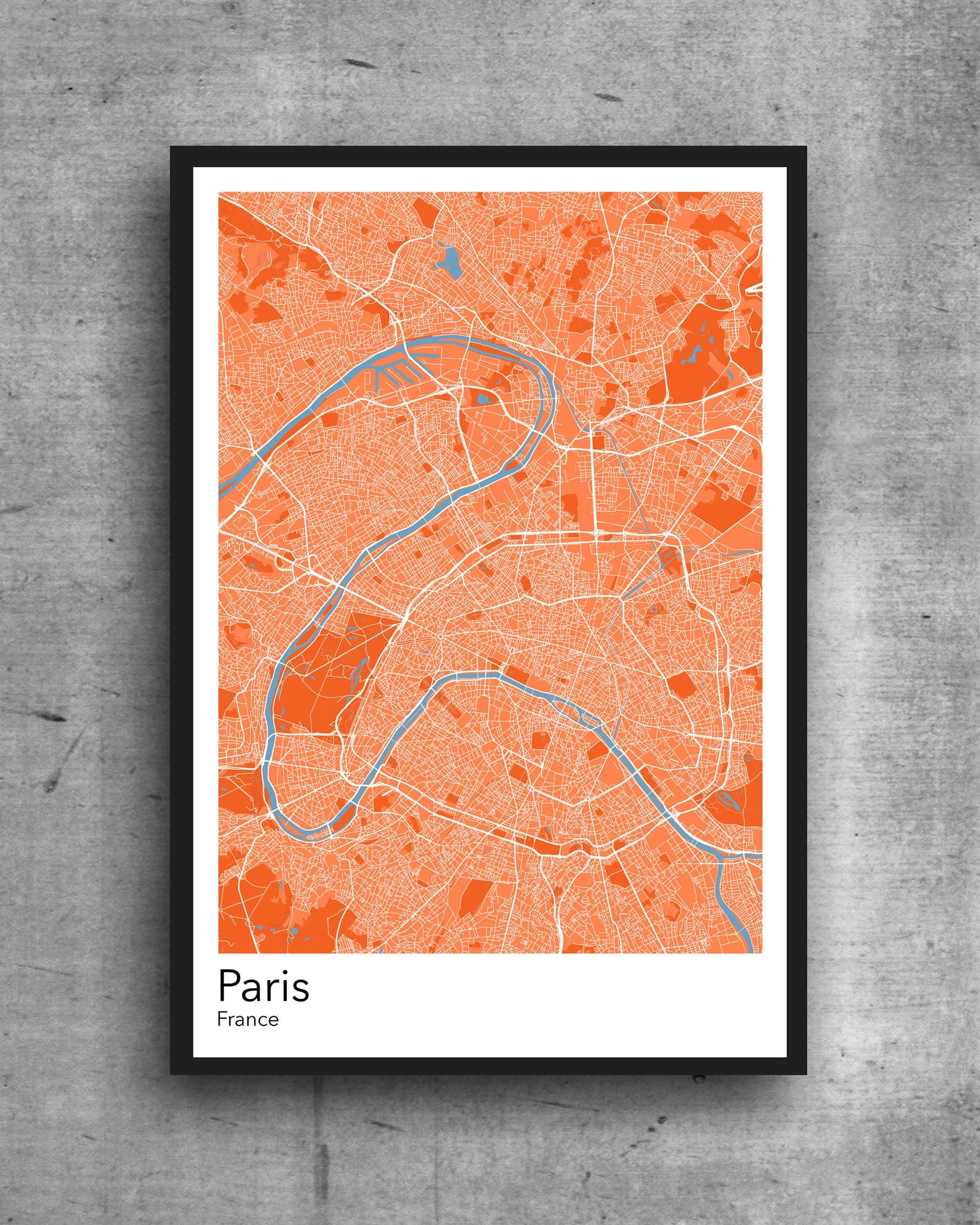 Paris modern minimalist map print of  Quality colourful poster of Paris France on quality art paper