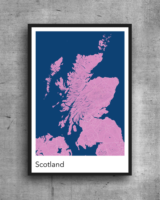 Scotland modern minimalist map print poster. Quality colourful poster of Scotland on quality art paper