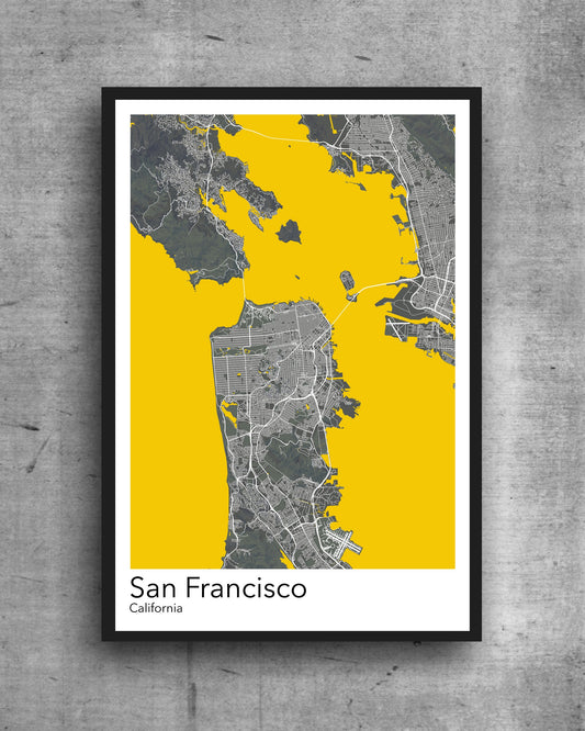 San Francisco modern minimalist map print poster. A  colourful poster of San Francisco California on quality art paper