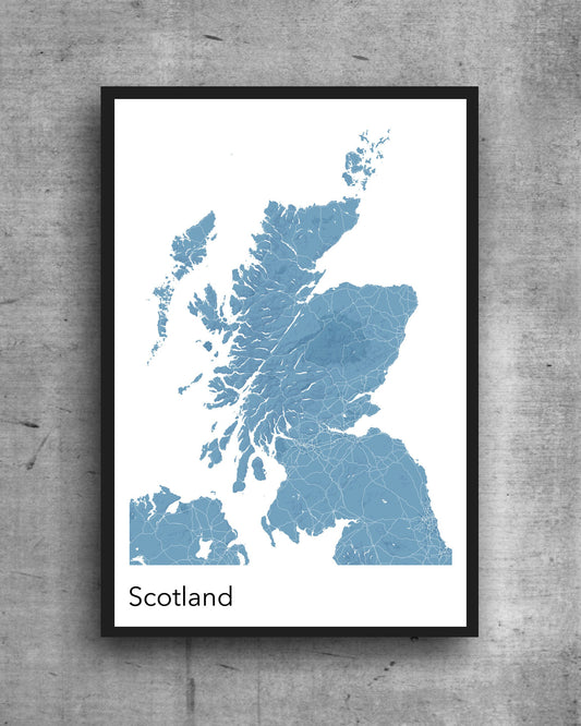 Scotland modern minimalist map print poster. Quality colourful poster of Scotland on quality art paper