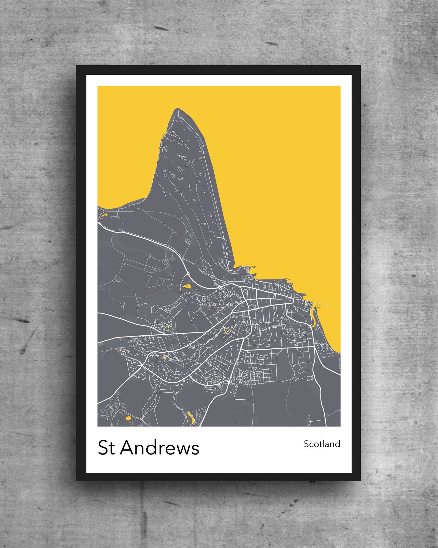 St Andrews modern minimalist map print poster. Quality colourful poster of island of St Andrews Scotland on quality art paper