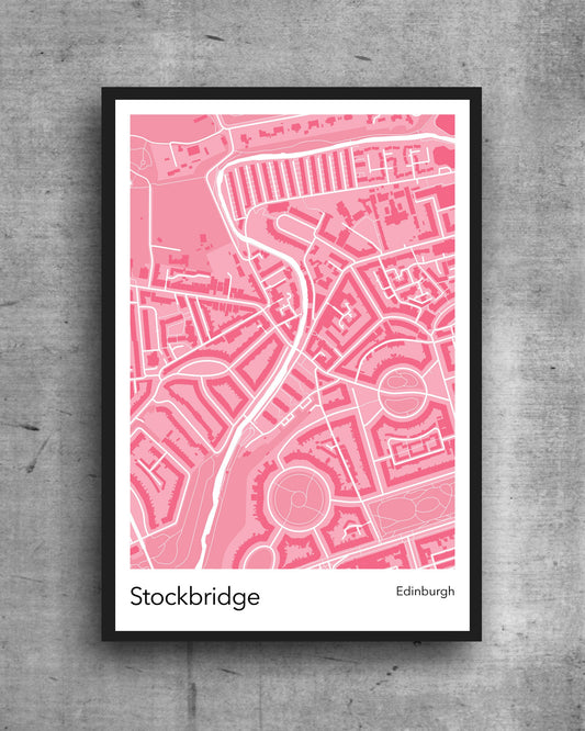 Stockbridge modern minimalist map print poster. Quality colourful poster of island of Stockbridge Edinburgh Scotland on quality art paper