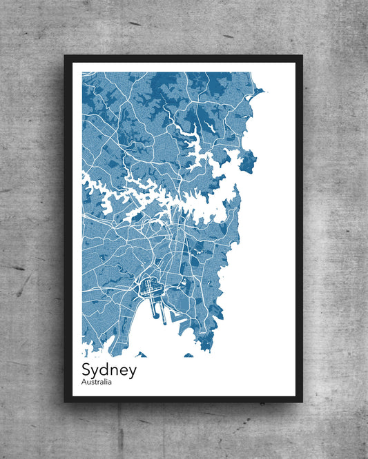 Sydney modern minimalist map print poster. Quality colourful poster of Sydney Australia quality art paper