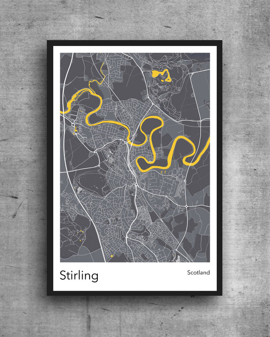 Stirling modern minimalist map print poster. Quality colourful poster of island of Stirling Scotland on quality art paper