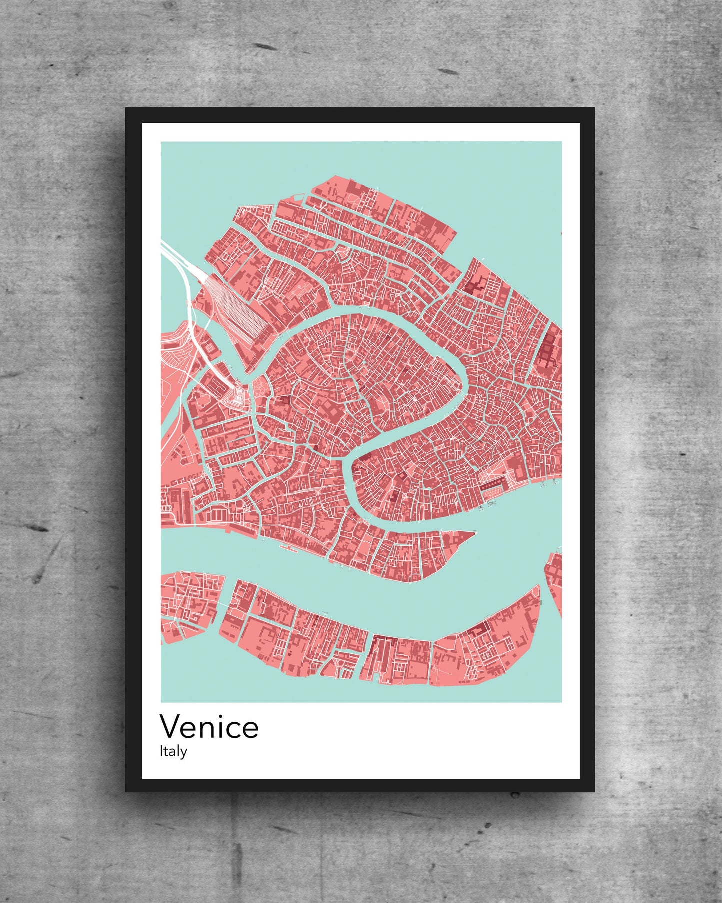 Venice modern minimalist map print poster.  Quality colourful poster of Venice Italy on quality art paper